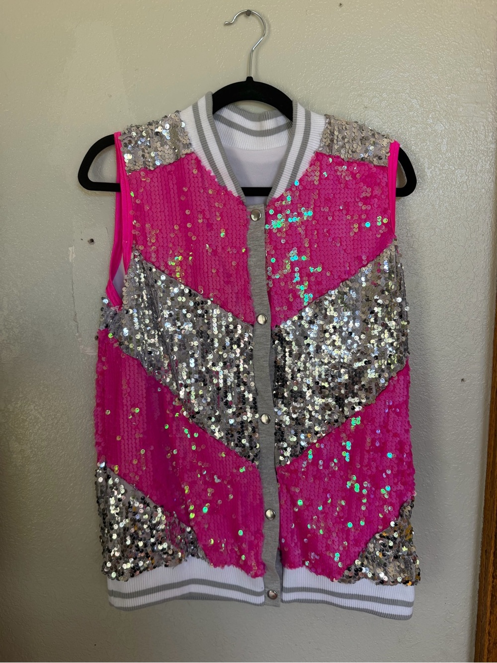 Sequin Chevron Vest Hot Pink & Silver with Legging Jeans - Dance Costume